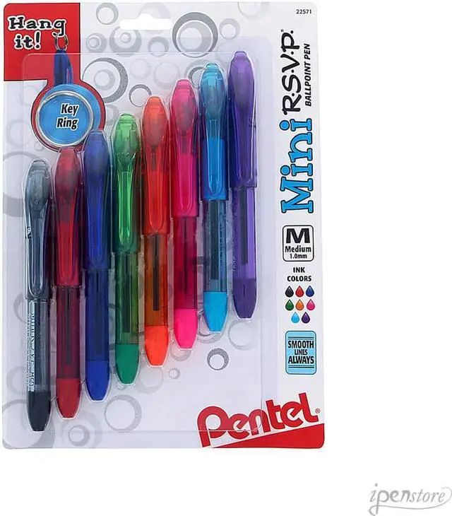 Alt view image 3 of 12 - Pentel Mini Ballpoint Pen Medium Rubber Grip Nonrefillable 8/PK Ast BK91MNBP8M