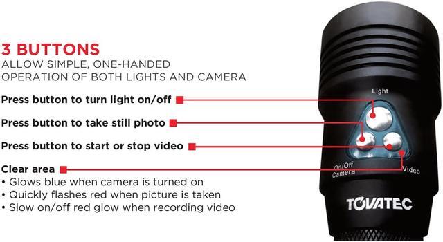 Alt view image 5 of 7 - Tovatec MERA1080 1000 Lumen Divelight with Integrated 1080P HD Underwater Camera Black Compact