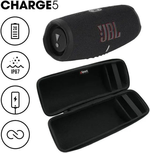 Alt view image 2 of 3 - JBL CHARGE 5 Waterproof Portable Speaker with Built-in Power bank and gSport Carbon Fiber Case (Black)