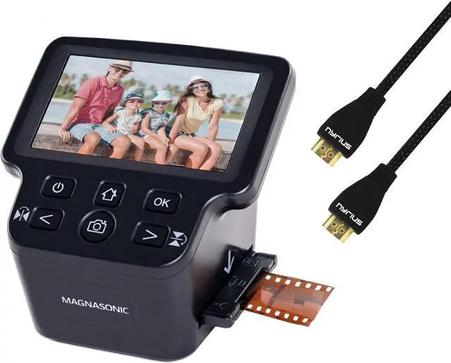 Main image of Magnasonic All-In-One 24MP Film Scanner with Large 5" Display & HDMI, Converts 35mm/126/110/Super 8 Film & 135/126/110 Slides into Digital Photos, Built-in Memory  with a HDMI Cable