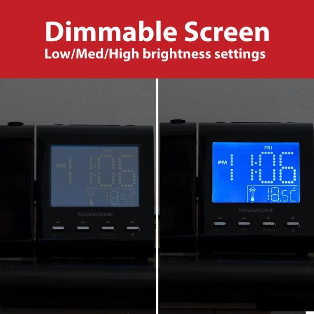 Alt view image 10 of 12 - Magnasonic Projection Alarm Clock with AM/FM Radio, Battery Backup, Auto Time Set, Dual Alarm, Nap/Sleep Timer, Indoor Temperature/Date Display with Dimming & 3.5mm Audio Input - Black (EAAC601)