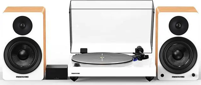 Main image of Fluance Reference RT85 High Fidelity Vinyl Turntable (White), PA10 Phono Preamp, Ai61 Powered 6.5" Bookshelf Speakers (Lucky Bamboo), Ortofon 2M Blue Cartridge, 120W Class D Amplifier, Bluetooth