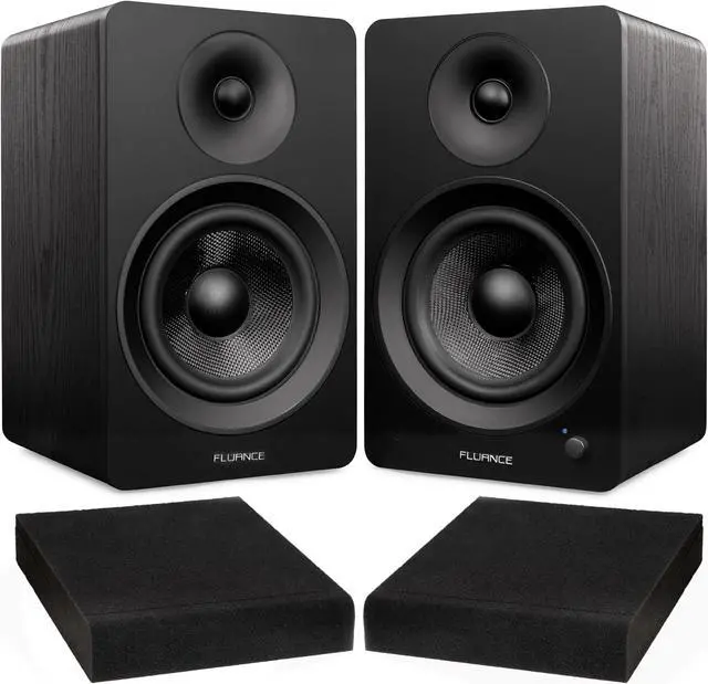 Main image of Fluance Ai61 Black Ash Powered 2.0 Stereo Bookshelf Speakers with 6.5" Drivers, 120W Amplifier for Turntable, TV, PC and Bluetooth 5 and High Density Acoustic Foam Isolation Pads 10" x 7.5"