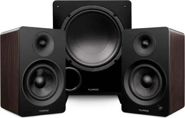 Main image of Fluance Ai61 Powered 6.5" Stereo Bookshelf Speakers and DB10 10" Low Frequency Ported Front Firing Powered Subwoofer with 15 Feet RCA Ultimate Performance Collection Subwoofer Cable (Natural Walnut)