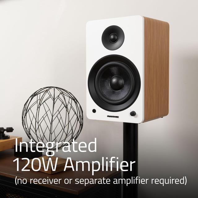 Alt view image 2 of 7 - Fluance Ai61 Powered 2-Way 2.0 Stereo Bookshelf Speakers with 6.5" Drivers, 120W Amplifier for Turntable, TV, PC and Bluetooth 5 Wireless Music Streaming - RCA, Optical, USB & Sub Out (White Walnut)
