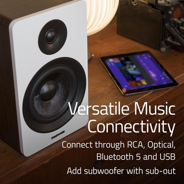 Alt view image 5 of 7 - Fluance Ai61 Powered 2-Way 2.0 Stereo Bookshelf Speakers with 6.5" Drivers, 120W Amplifier for Turntable, TV, PC and Bluetooth 5 Wireless Music Streaming - RCA, Optical, USB & Sub Out (White Walnut)