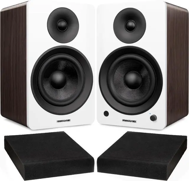 Main image of Fluance Ai61 White Walnut Powered 2.0 Stereo Bookshelf Speakers with 6.5" Drivers, 120W Amplifier for Turntable, TV, PC and Bluetooth 5 and High Density Acoustic Foam Isolation Pads 10" x 7.5"