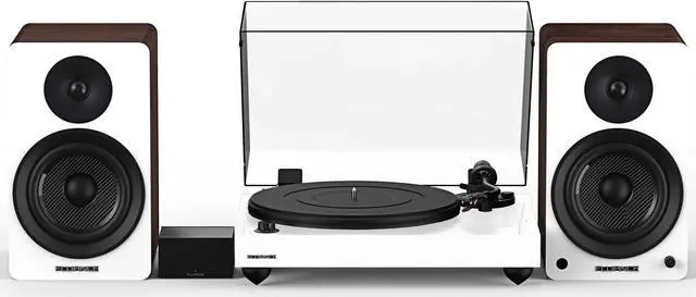 Main image of Fluance Reference RT82 High Fidelity Vinyl Turntable (White), PA10 Phono Preamp, Ai61 Powered 6.5" Bookshelf Speakers (White Walnut), Ortofon OM10 Cartridge, 120W Class D Amplifier, Bluetooth