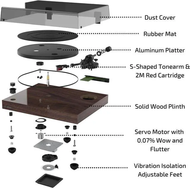 Alt view image 6 of 7 - Fluance RT83 Reference High Fidelity Vinyl Turntable Record Player with Ortofon 2M Red Cartridge, Speed Control Motor, High Mass MDF Wood Plinth, Vibration Isolation Feet - Bamboo