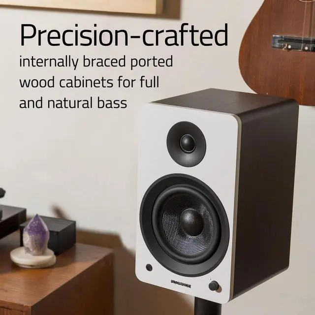 Alt view image 4 of 7 - Fluance Ai61 Powered 2-Way 2.0 Stereo Bookshelf Speakers with Speaker Stands 6.5" Drivers 120W Amplifier for Turntable Bluetooth 5 Wireless Music Streaming - RCA Optical USB & Sub Out (Natural Walnut)