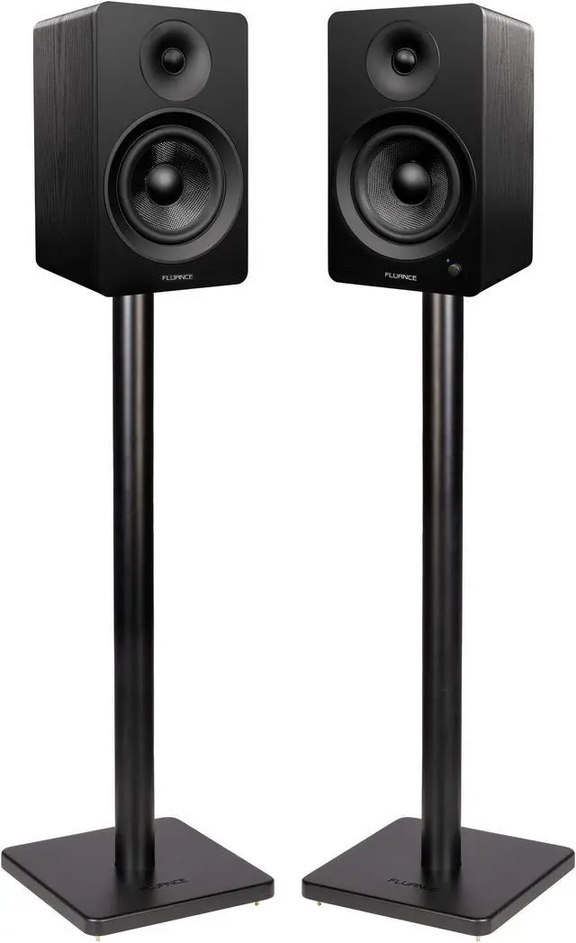 Main image of Fluance Ai61 Powered 2-Way 2.0 Stereo Bookshelf Speakers with Speaker Stands 6.5" Drivers 120W Amplifier for Turntable Bluetooth 5 Wireless Music Streaming - RCA Optical USB & Sub Out (Black Ash)