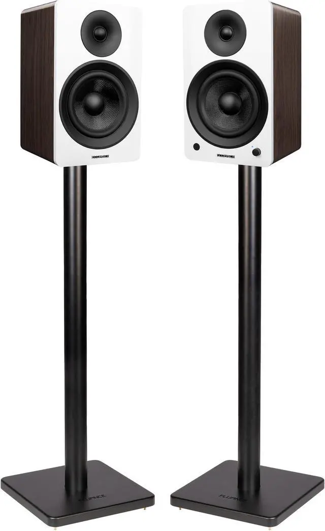Main image of Fluance Ai61 Powered 2-Way 2.0 Stereo Bookshelf Speakers with Speaker Stands 6.5" Drivers 120W Amplifier for Turntable Bluetooth 5 Wireless Music Streaming - RCA Optical USB & Sub Out (White Walnut)