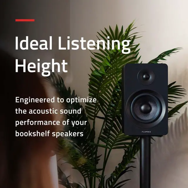 Alt view image 2 of 7 - Fluance Floor Speaker Stands for Surround Sound and Bookshelf Speakers with Solid Construction, Adjustable Floor Spikes, Rubber Isolation Feet, Cable Management, Square Base - Matte Black/Pair (SS05S)