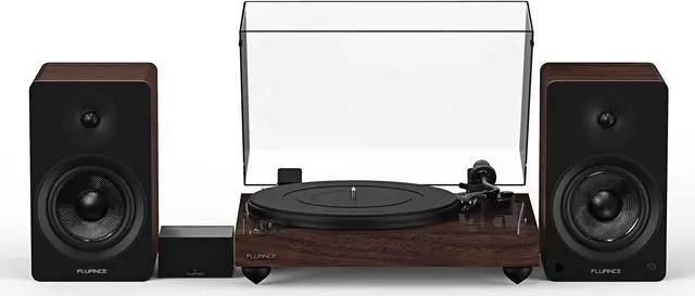 Main image of Fluance Reference RT82 High Fidelity Vinyl Turntable with PA10 Phono Preamp and Ai41 Powered 5" Bookshelf Speakers, Ortofon OM10 Cartridge, 90W Class D Amplifier, Bluetooth (Natural Walnut)
