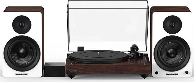 Main image of Fluance Reference RT82 High Fidelity Vinyl Turntable (Natural Walnut), PA10 Phono Preamp, Ai61 Powered 6.5" Bookshelf Speakers (White Walnut), Ortofon OM10 Cartridge, 120W Class D Amplifier, Bluetooth