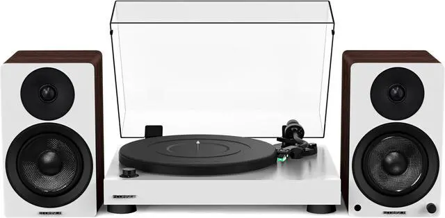 Main image of Fluance RT81 Elite High Fidelity Vinyl Turntable (White) with Ai41 Powered 5" Stereo Bookshelf Speakers (White Walnut), Diamond Stylus, Belt Drive, Built-in Preamp, 90W Class D Amplifier, Bluetooth