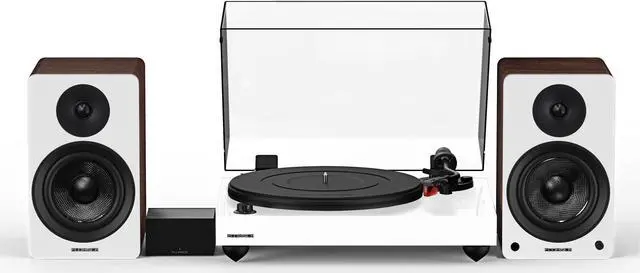 Main image of Fluance Reference RT83 High Fidelity Vinyl Turntable (White), PA10 Phono Preamp, Ai41 Powered 5" Bookshelf Speakers (White Walnut), Ortofon 2M Red Cartridge, 90W Class D Amplifier, Bluetooth