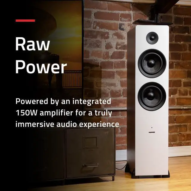 Alt view image 2 of 7 - Fluance Ai81 Elite Powered 2-Way Floorstanding Tower Speakers, 150W Built-in Amplifier for 2.0 Stereo Music & Movie Listening, TV, Turntable, PC & Bluetooth - 2x RCA, Optical, Sub Out (Natural Walnut)