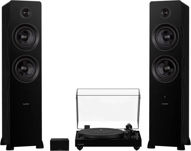Main image of Fluance RT82 Reference High Fidelity Vinyl Turntable (Piano Black), PA10 Phono Preamp and Ai81 Powered Floorstanding Speakers (Black Ash), Ortofon OM10 Cartridge, 150W Class D Amplifier, Bluetooth