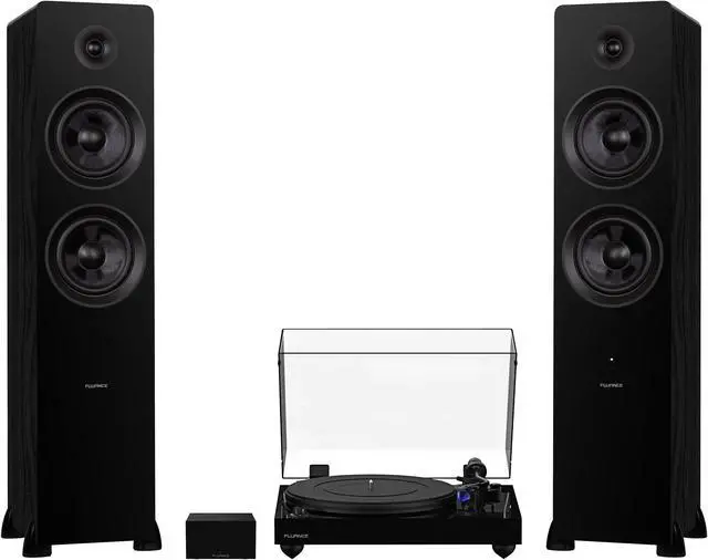Main image of Fluance RT84 Reference High Fidelity Vinyl Turntable (Piano Black), PA10 Phono Preamp and Ai81 Powered Floorstanding Speakers (Black Ash), Ortofon 2M Blue Cartridge, 150W Class D Amplifier, Bluetooth