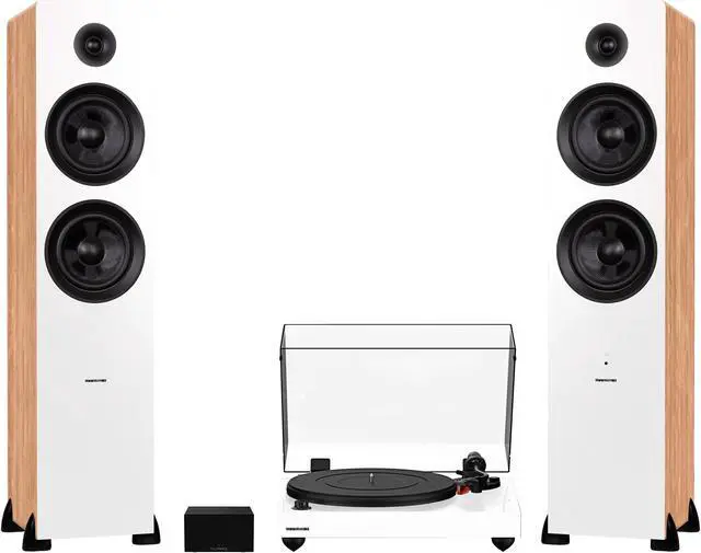 Main image of Fluance RT83 Reference High Fidelity Vinyl Turntable (White), PA10 Phono Preamp and Ai81 Powered Floorstanding Speakers (Bamboo), Ortofon 2M Red Cartridge, 150W Class D Amplifier, Bluetooth