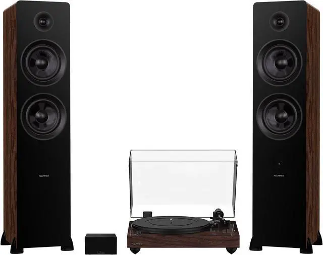 Main image of Fluance RT82 Reference High Fidelity Vinyl Turntable (Walnut), PA10 Phono Preamp and Ai81 Powered Floorstanding Speakers (Walnut), Ortofon OM10 Cartridge, 150W Class D Amplifier, Bluetooth