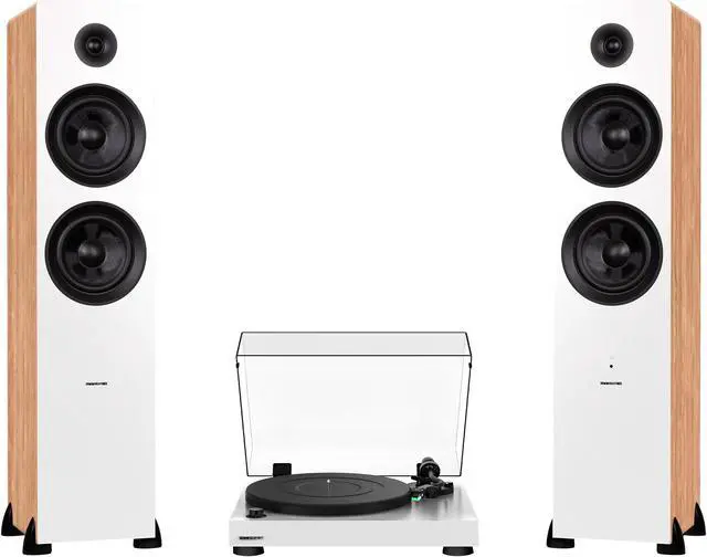 Main image of Fluance RT81 Elite High Fidelity Vinyl Turntable (White) with Ai81 Powered 2-Way Floorstanding Speakers (Bamboo), Diamond Stylus, Belt Drive, Built-in Preamp, 150W Class D Amplifier, Bluetooth