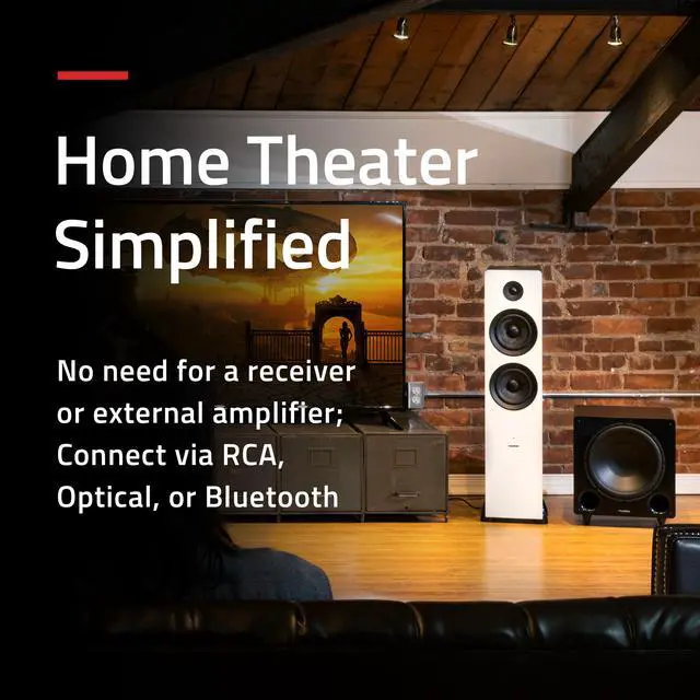 Alt view image 6 of 7 - Fluance Ai81 Elite Powered 2-Way Floorstanding Tower Speakers, 150W Built-in Amplifier for 2.0 Stereo Music & Movie Listening, TV, Turntable, PC & Bluetooth - 2x RCA, Optical, Sub Out (Natural Walnut)