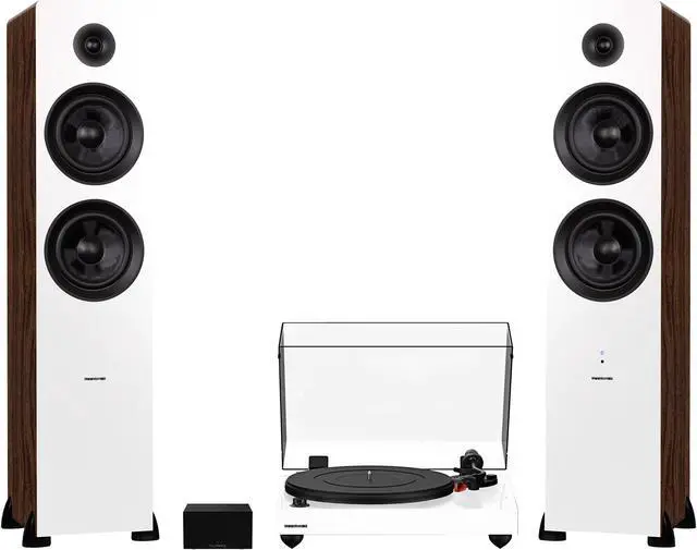 Main image of Fluance RT83 Reference High Fidelity Vinyl Turntable (White), PA10 Phono Preamp and Ai81 Powered Floorstanding Speakers (White Walnut), Ortofon 2M Red Cartridge, 150W Class D Amplifier, Bluetooth