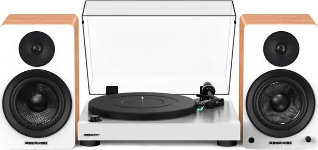 Main image of Fluance RT81 Elite High Fidelity Vinyl Turntable (White) with Ai61 Powered 6.5" Stereo Bookshelf Speakers (Lucky Bamboo), Diamond Stylus, Belt Drive, Built-in Preamp, 90W Class D Amplifier, Bluetooth