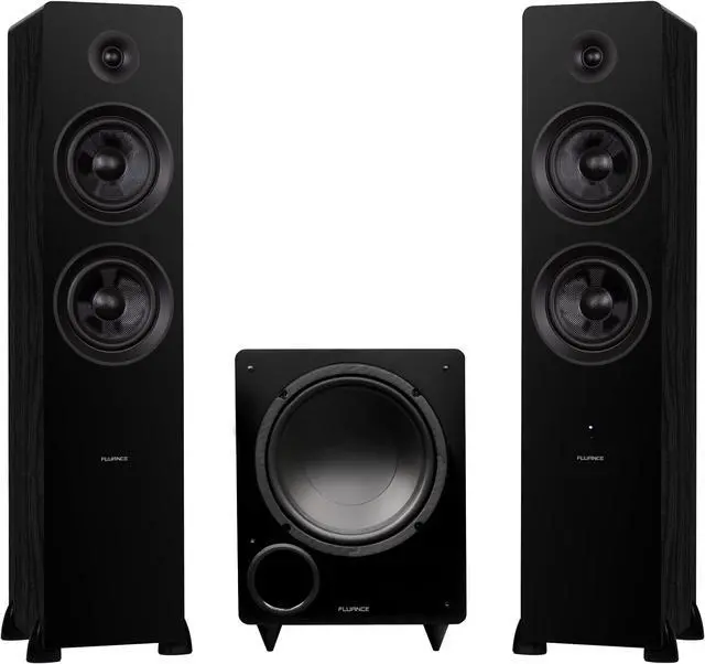 Main image of Fluance Ai81 Powered Floorstanding Tower Speakers and DB10 10" Low Frequency Ported Front Firing Powered Subwoofer with 15 Feet RCA Ultimate Performance Collection Subwoofer Cable (Black Ash)