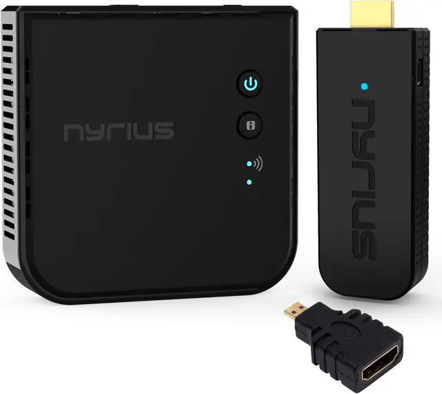 Main image of Nyrius ARIES Pro+ Wireless HDMI Video Transmitter & Receiver to Stream 1080p Video up to 165ft from Laptop, PC, Cable Box, Game Console, DSLR Camera (NPCS650) with Micro HDMI to HDMI Adapter