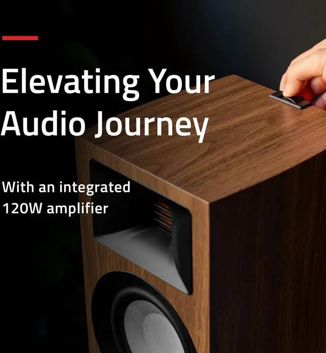 Alt view image 2 of 7 - Fluance Ri71 Reference Stereo Powered Bookshelf Speakers with High Performance AMT Tweeters, 5" Drivers, 120W Amplifier for Music, Turntable, TV, PC - HDMI, Bluetooth, RCA & Subwoofer Out (Black Ash)