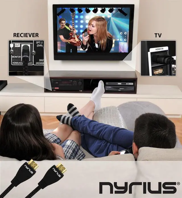 Alt view image 3 of 11 - Nyrius High Speed Premium HDMI Cable (6 Feet) Supports 3D, Ethernet, & Audio Return for HDTV, Projector, A/V Receiver, Laptop, PC, Apple TV, Roku, PS4, Satellite/Cable, Blu-ray, DVD (HC06)