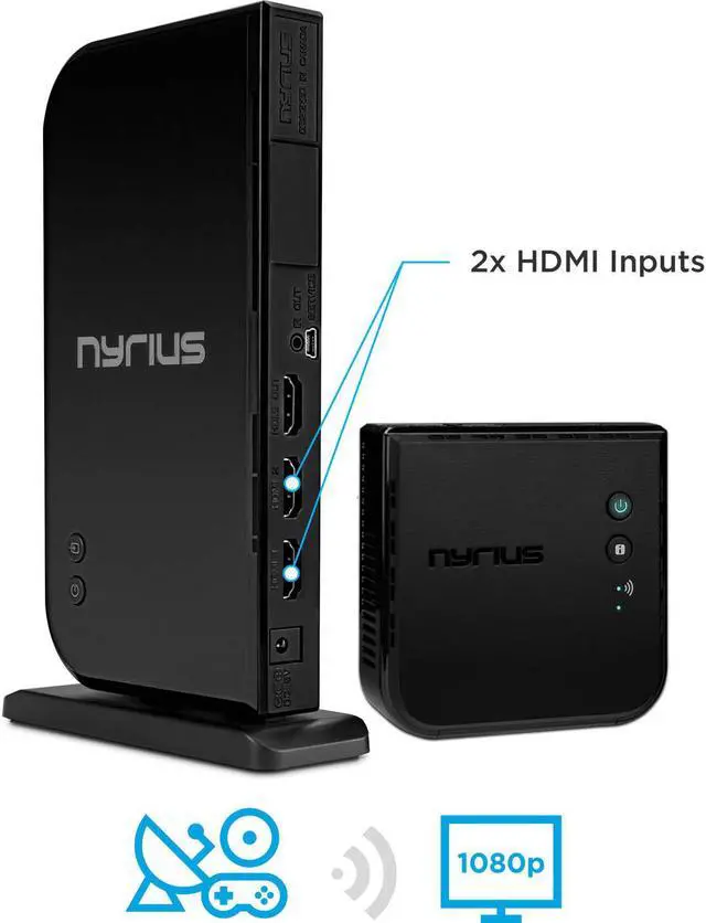 Alt view image 2 of 14 - Nyrius ARIES Home+ Wireless HDMI 2x Input Transmitter & Receiver for Streaming HD 1080p 3D Video and Digital Audio from Cable box, Satellite, Bluray, DVD, PS4, PS3, Laptops, PC - 2 Pack