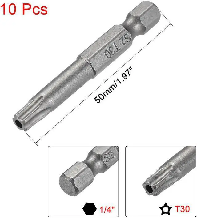 Alt view image 2 of 4 - 50mm Long 1/4" Hex Shank TS30 Torx Security Star Screwdriver Bits S2 High Alloy Steel 10pcs