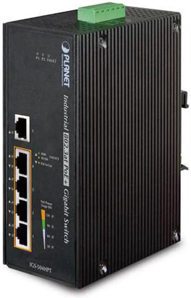 Alt view image 4 of 8 - Planet IGS-504HPT Industrial 5-Port Gigabit Switch w/ 4-Port 802.3at PoE+