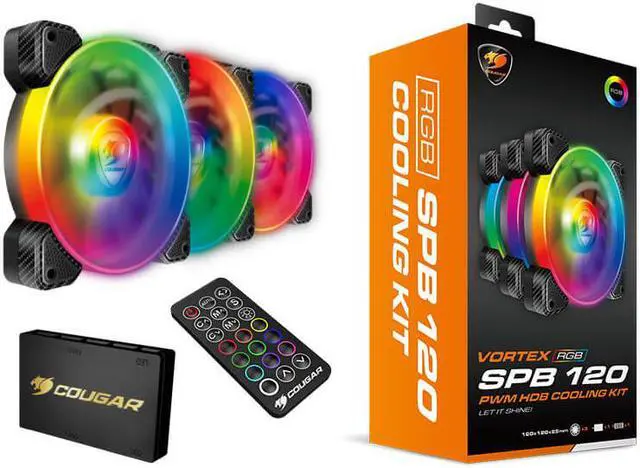 Alt view image 3 of 6 - Cougar Hydraulic Vortex RGB SPB 120 mm PMW HDB Cooling Kit with addressable RGB Lighting, Core Box v2, Remote Controller and Three Vortex RGB SPB 120 Cooling Fans (3 Pack)
