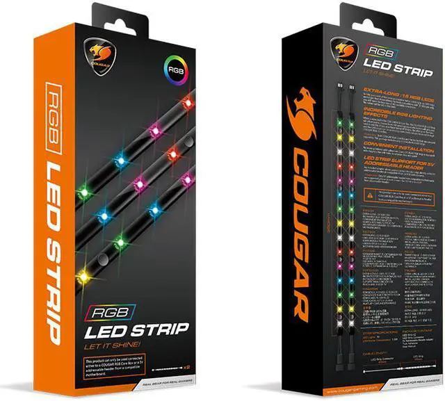 Alt view image 4 of 5 - Cougar Superior RGB Led Strip Set for Computer Case: 1 Set 2 pcs, Each Strip has 15 LEDs, 17.71 inch, 5V RGB Motherboard Connections, Support 100 Amazing Visual Effects