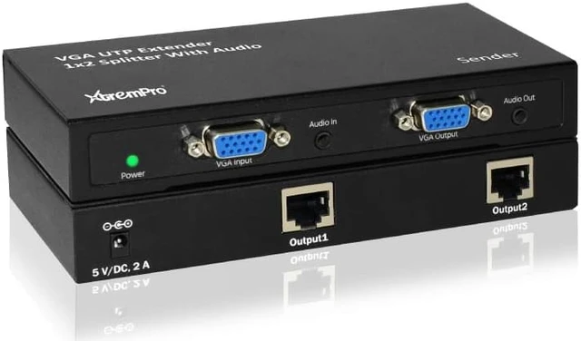Pro Panel Extender XtremPro 1x2 VGA UTP Extender Splitter w/Audio, Cat5/6 up to 984feet ...