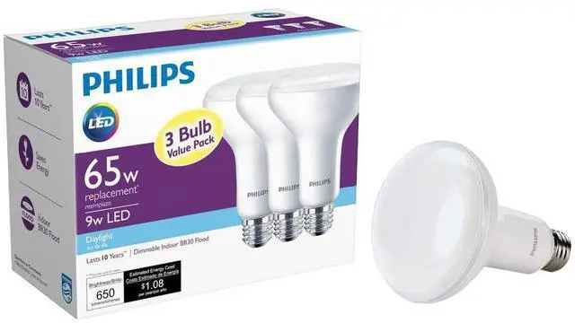 Alt view image 3 of 3 - Philips 464180 65W Equivalent Daylight Dimmable BR30 LED Light Bulb (3 Pack)