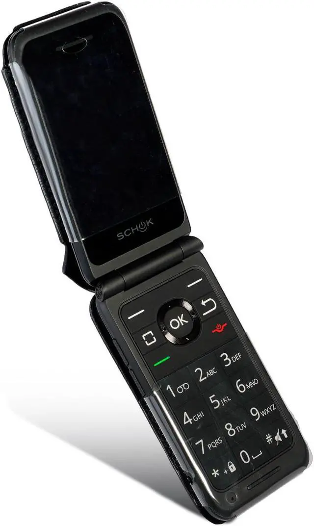 Alt view image 5 of 8 - case for schok flip phone, nakedcellphone brand [black vegan leather] form-fit cover with [built-in screen protection] and [metal belt clip] for schok classic flip phone (sc3218)