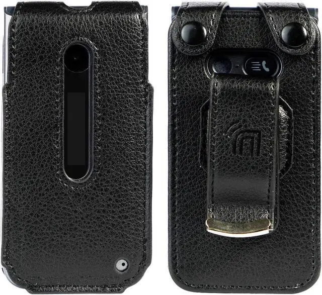 Alt view image 2 of 7 - Black Vegan Leather Case with Belt Clip for LG Classic Flip Phone (L125DL)