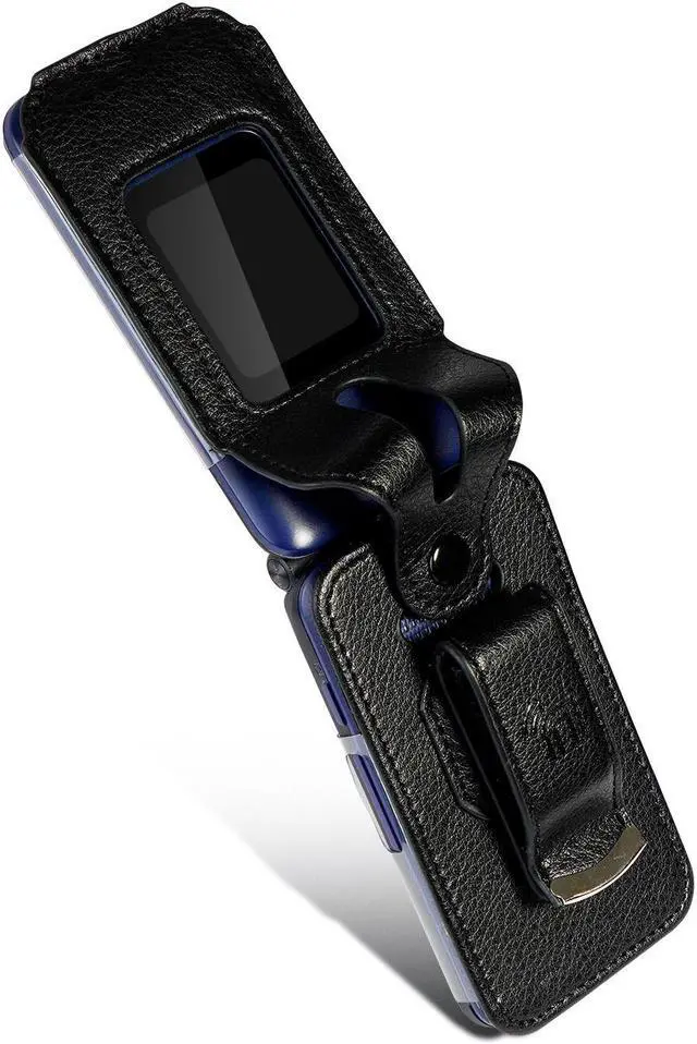 Alt view image 5 of 7 - Black Vegan Leather Case Belt Clip for Cingular Flip IV 4, Cricket Debut Phone