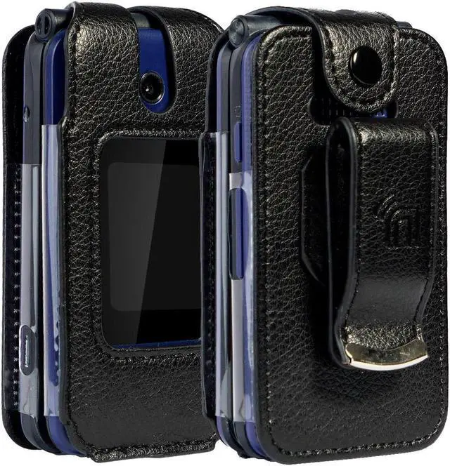 Main image of Black Vegan Leather Case Belt Clip for Cingular Flip IV 4, Cricket Debut Phone
