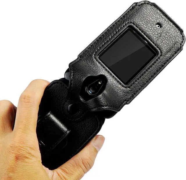 Alt view image 4 of 8 - case for schok flip phone, nakedcellphone brand [black vegan leather] form-fit cover with [built-in screen protection] and [metal belt clip] for schok classic flip phone (sc3218)