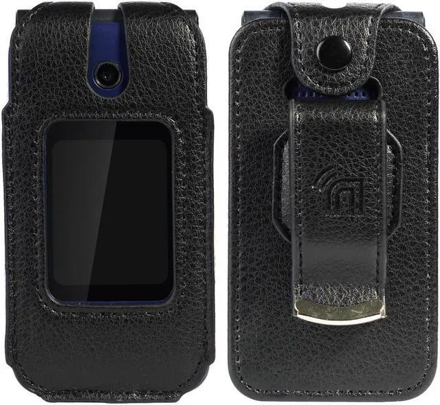 Alt view image 2 of 7 - Black Vegan Leather Case Belt Clip for Cingular Flip IV 4, Cricket Debut Phone