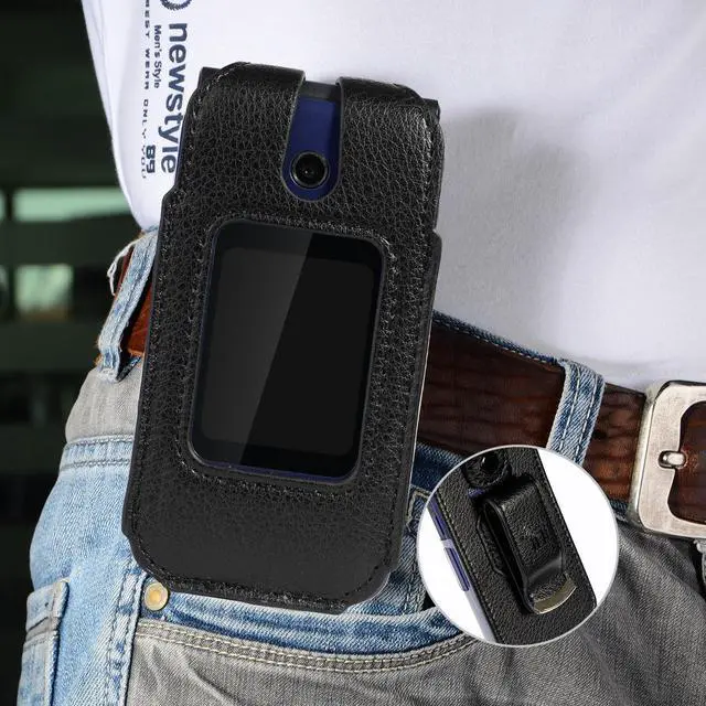 Alt view image 6 of 7 - Black Vegan Leather Case Belt Clip for Cingular Flip IV 4, Cricket Debut Phone