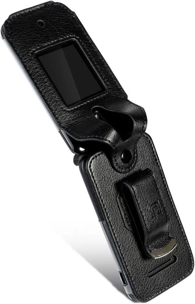 Alt view image 6 of 8 - case for schok flip phone, nakedcellphone brand [black vegan leather] form-fit cover with [built-in screen protection] and [metal belt clip] for schok classic flip phone (sc3218)