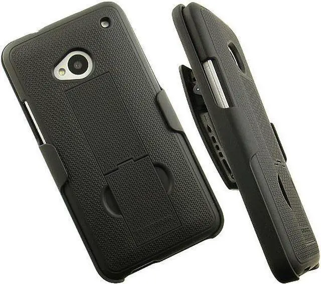 Alt view image 8 of 8 - Black PureGear Rugged Belt Clip Shell Holster Combo Kickstand HTC ONE M7